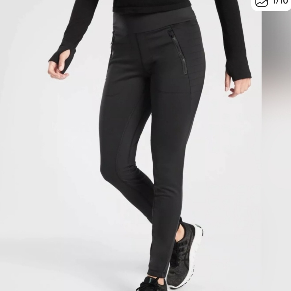 Athleta Peak Hybrid Fleece Tight Petite Small PS Black Lined Cold Weather